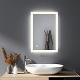 HY-RWML Badspiegel 40x60cm Beleuchtung LED Spiegel 3 Lichtfarbe Wandspiegel Rechteckiger Badezimmerspiegel…