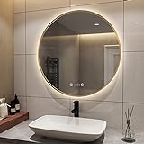 S'AFIELINA Runder Badspiegel Badezimmerspiegel mit Beleuchtung 80cm Durchmesser, Wandspiegel mit TouchSchalter…