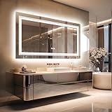 LUVODI LED Bad Spiegel 105x50 cm: Badezimmerspiegel mit Hintergrundbeleuchtung und Frontbeleuchtung…
