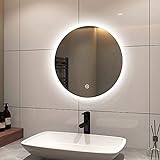 S'AFIELINA LED Badspiegel Runder 50 cm Durchmesser Spiegel mit Beleuchtung mit Touch-Schalter + Kaltweiß 6500K Badezimmerspiegel Wandspiegel IP44 Energiesparend A++
