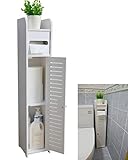 Aojezor Kleiner Badezimmer-Eckschrank mit Türen und Regalen, schmaler WC-Schrank, Badezimmer-Organizer, Handtuch-Ablage für Papierhalter, weiß