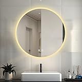 LED Spiegel RUND 60cm 2 Lichtfarbe Kalt/Warmweiß dimmbar Touch Beschlagfrei Badezimmerspiegel Dekorative Wandspiegel 2700K-6500K