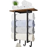 ELITEROO Handtuchhalter für Badezimmer Wandmontage, Handtuchhalter mit Holzregal und 3 Haken für Waschlappen…