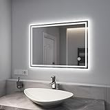 EMKE Badspiegel mit Beleuchtung 80x60cm LED Badspiegel mit Beschlagfrei, Touchschalter, Kaltweiß Lichtspiegel…