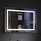MIQU Badezimmerspiegel 80x60cm LED Badspiegel mit Beleuchtung kaltweiß Lichtspiegel Wandspiegel mit…