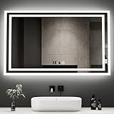 Boromal Badezimmerspiegel 100x60cm Badspiegel mit Beleuchtung und Uhr Badezimmer Spiegel Badspiegel…
