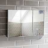 Bath Vida Badspiegelschrank mit 3 Türen aus Rostfreien Stahl, Aufbewahrung, Silber, mit magnetischem…