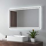EMKE Badspiegel mit Beleuchtung 100x60cm, Badezimmerspiegel mit Kippschalter+Beschlagfrei+2 Lichtfarbe…