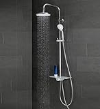 SCHÜTTE AQUASTAR Duschset Regendusche mit Ablage, Duschsystem mit 5-fach verstellbarer Handbrause, Duschsäule mit Duschkopf, Duschset in Chrom/Weiß