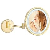 DOWRY Kosmetikspiegel mit Beleuchtung Wandmontage Gold Schminkspiegel mit 7X Vergrößerung 3 Farben Lichtern…