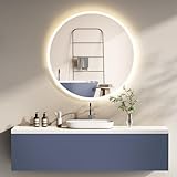 HOKO® Antibeschlag LED Badspiegel rund 80 cm Dublin mit Metall Rahmen Weiß. Design Runder Wandspiegel…