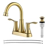 PARLOS Schwenkbarer Auslauf 2 Griffe Badezimmer Wasserhahn Gold gebürstet mit Pop-Up-Ablauf & Zuleitungen,…