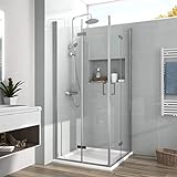 Duschabtrennung 100x100cm Klappbar Duschkabine Doppelt Falttür Duschtür Duschwand Mit Beidseitiger NANO-Beschichtung…