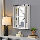 FirsTime & Co. Spiegelschrank Winona Scheunentür Weiß Aufbewahrung mit Regalen für Badezimmer, Küche…
