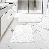 MitoVilla Weißes Badezimmerteppich-Set – 2-teiliges 43,2 x 61 cm, rutschfester Plüsch, zottelig, dicker…