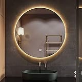 L&ED Runder Spiegel mit Hintergrundbeleuchtung, Waschtisch, Touch-Taste, beleuchteter LED-Badezimmerspiegel,…