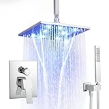 SKOWLL Duscharmatur-Set Regendecke Duschsystem LED 10 Zoll Badezimmer Überkopfbrause Kit mit 2 Funktionen…