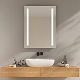 EMKE Spiegel mit Beleuchtung 60x80cm LED Badspiegel mit Beschlagfrei, 2 Lichtfarben und Taste, Badezimmerspiegel…