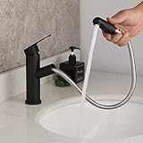 YTAPSINGS Mattschwarzer Badezimmer-Wasserhahn mit herausziehbarem Sprüher, Einloch-Einhandgriff, schwarzer…