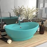 HOMIUSE Luxus-Waschbecken Überlauf Matt Hellgrün 58,5x39cm Keramik Waschbecken Waschtisch Aufsatzwaschbecken…