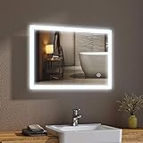 LED Badspiegel Lichtspiegel 50 x 70 cm Badezimmerspiegel Wandspiegel Spiegel mit Beleuchtung Kaltweiß Lichtspiegel mit Touchschalter + Beschlagfrei IP44 Energiesparend