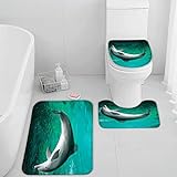 TiaoTian Badematten Set 3 teilig 50x80 Delphin Ozean Badezimmerteppich Set 3D WC Vorleger Set rutschfeste…