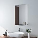 EMKE Badezimmerspiegel mit Ablage, 500 x 700 mm, Wandmontierter Schminkspiegel mit Aufbewahrung, rahmenlos,…