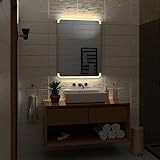 Alasta Spiegel | Assen Badspiegel 50x60cm mit LED Beleuchtung | LED Farbe Weiß Warm | Design Badezimmerspiegel