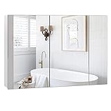 FOREHILL großer Spiegelschrank Bad mit 3 Türen Badezimmerschrank mit Spiegel und 2 verstellbaren Ablagen,…