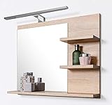 DOMTECH Badspiegel mit Ablagen und LED Beleuchtung Eiche Badezimmer Spiegel Wandspiegel, LED Wandlampe