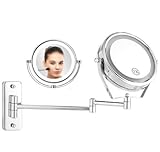 Doppelseitiger Kosmetikspiegel zur Wandmontage 360°Drehbarer Schminkspiegel mit LED Beleuchtung und 7xFach- Vergrößerungsspiegel Badezimmer Klappbarer Makeup-Spiegel zum Rasieren und Schminken (1x:7x)