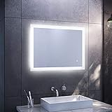 Sonni Badspiegel mit Beleuchtung 80×60 cm Led Spiegel Bad Touchschalter Wandspiegel Kaltweiß Badezimmerspiegel mit LED Beleuchtung Lichtspiegel Led Badspiegel IP44