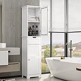 HOCSOK Hochschrank Bad, Badezimmerschrank mit Schublade und Türen, Badschrank mit Verstellbaren Ablagen,…