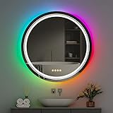 LUVODI RGB LED Badspiegel Rund 60cm: Badezimmerspiegel mit 8 Hintergrundbeleuchtung und 3 Frontbeleuchtung…