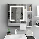 Beleuchteter Badezimmer-Spiegelschrank mit LED & Lichtsensor & Handtuchhalter & 3 offene Lagerung, Wandmontierter…