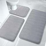 Yimobra Memory Foam Badematte Set, Badezimmerteppiche für 3 Stück, WC-Vorleger, weich bequem, Wasseraufnahme,…