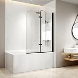 EMKE Schwarz Duschwand für Badewanne 100x140 cm, 2-teilig Faltbar Duschtrennwand für Badewanne Duschwand…