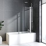 Duschtrennwand für Badewanne, Pendeltür mit festem Segment, Breite 100cm, 6mm ESG NANO Glas. Höhe 140cm…