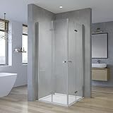 Duschkabine Eckeinstieg Falttür Drehfalttür 80x80 x 187 cm faltbare Duschwand Glas für Ebenerdige Dusche…