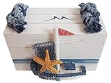Unbekannt Maritime Schatulle mit Segelschiff und Tau - Holz-Kiste mit Dekoration - Blau Weiß 8,5 x 4,5 x 6 cm