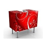 Apalis Waschbeckenunterschrank - Floral Heart - Badschrank Rot, Größe: 55cm x 60cm