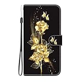 Tivenfezk Nadoli Handyhülle PU Leder für Xiaomi Redmi Note 13 5G,Bunt Bemalt Gold Rose Blume Kartenfach…