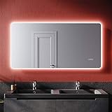 SONNI Badspiegel mit Beleuchtung 120×60 cm Badezimmerspiegel mit Beleuchtung und Uhr Temperaturanzeige…