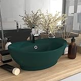 HOMIUSE Luxus-Waschbecken Überlauf Matt Dunkelgrün 58,5x39cm Keramik Waschbecken Waschtisch Aufsatzwaschbecken…
