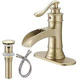 BATHLAVISH Gebürsteter goldener Badezimmer-Wasserhahn Wasserfall Einloch Einzelgriff Bauernhaus WC Waschtisch…