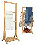 DuneDesign Nachhaltiger Bambus Handtuchständer - 40x30x102 Kleiderständer Bad Handtuchhalter Holz