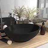 HOMIUSE Luxuriöses Ovales Waschbecken Matt Schwarz 40x33 cm Keramik Waschbecken Waschtisch Aufsatzwaschbecken…