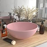 HOMIUSE Luxus-Waschbecken Rund Matt Rosa 32,5x14 cm Keramik Waschbecken Waschtisch Aufsatzwaschbecken…