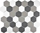 Mosaik Fliese Keramik Hexagon weiß grau schwarz unglasiert für BODEN WAND BAD WC DUSCHE KÜCHE FLIESENSPIEGEL…