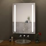 S'AFIELINA LED Badspiegel 60 × 80 cm Spiegel mit Beleuchtung Wandspiegel mit Touch-Schalter + Beschlagfrei + Kaltweiß 6500K Badezimmerspiegel